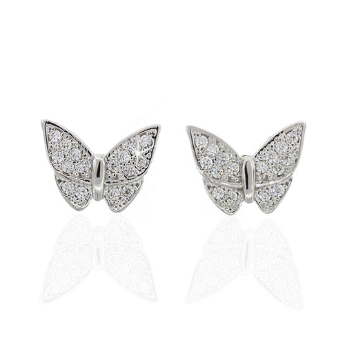 Sterling Silver Cubic Zirconia 10mm Butterfly Studs