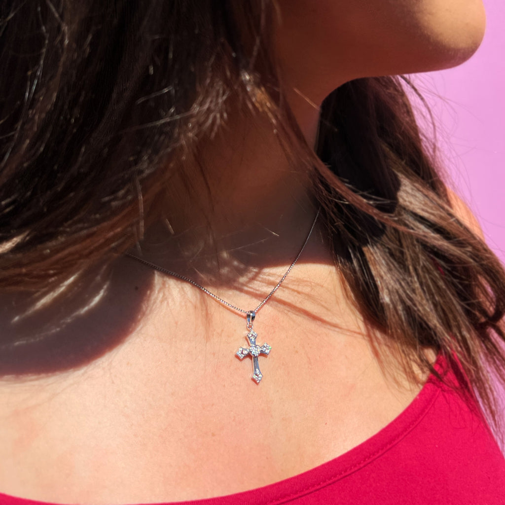 Sterling Silver 20mm Cubic Zirconia Cross Pendant