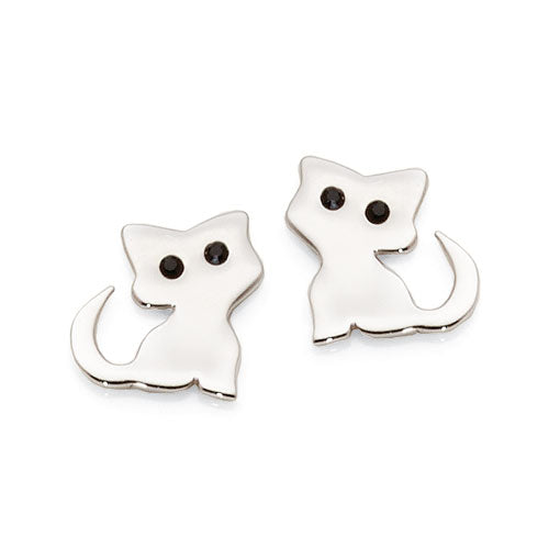 Sterling Silver Crystal Cat Studs