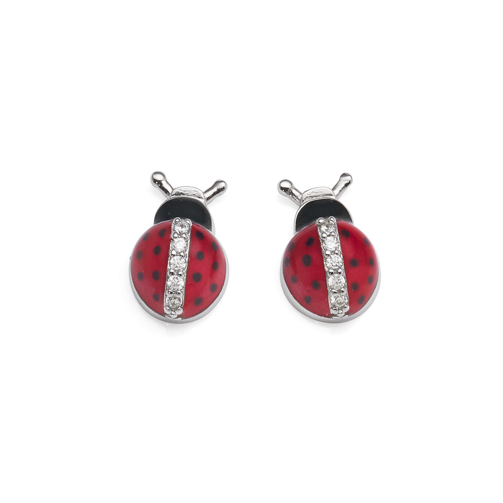 Sterling Silver Cubic Zirconia 10mm Ladybug Stud Earrings