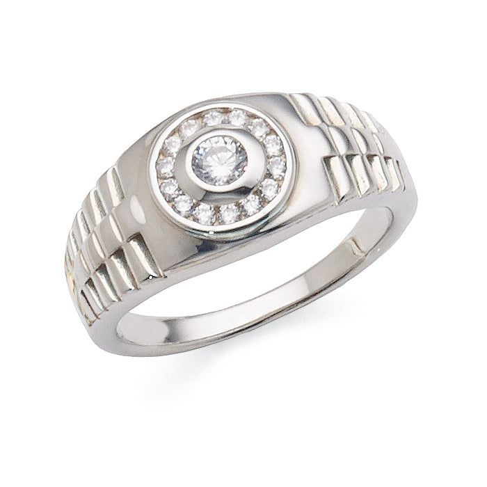 Sterling Silver Cubic Zirconia Grooved Gents Dress Ring