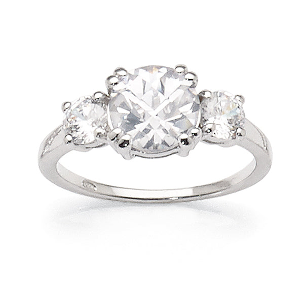 Sterling Silver Cubic Zirconia Trilogy Ring