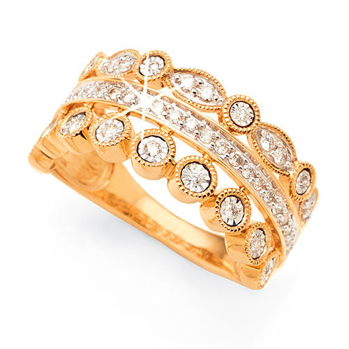 9ct Yellow Gold Diamond Triple Row Band TDW 0.39CT