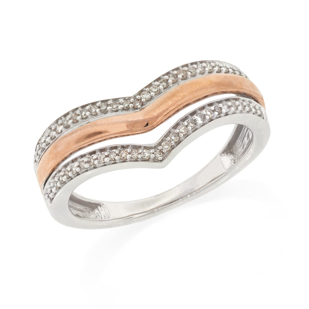 9ct 2-Tone Gold Diamond V-Shaped Band TDW 0.16CT