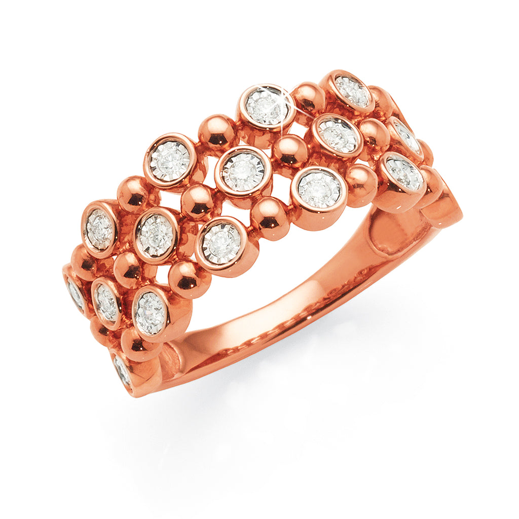 9ct Rose Gold Diamond Bubble Ring TDW 0.20CT