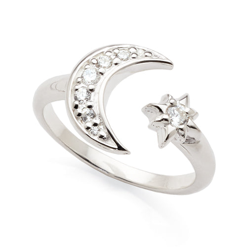 Sterling Silver Cubic Zirconia Moon Ring