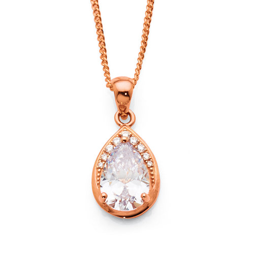 Rose-Tone Sterling Silver Cubic Zirconia Pendant