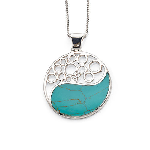 Sterling Silver Created Turquoise Yin & Yang Pendant