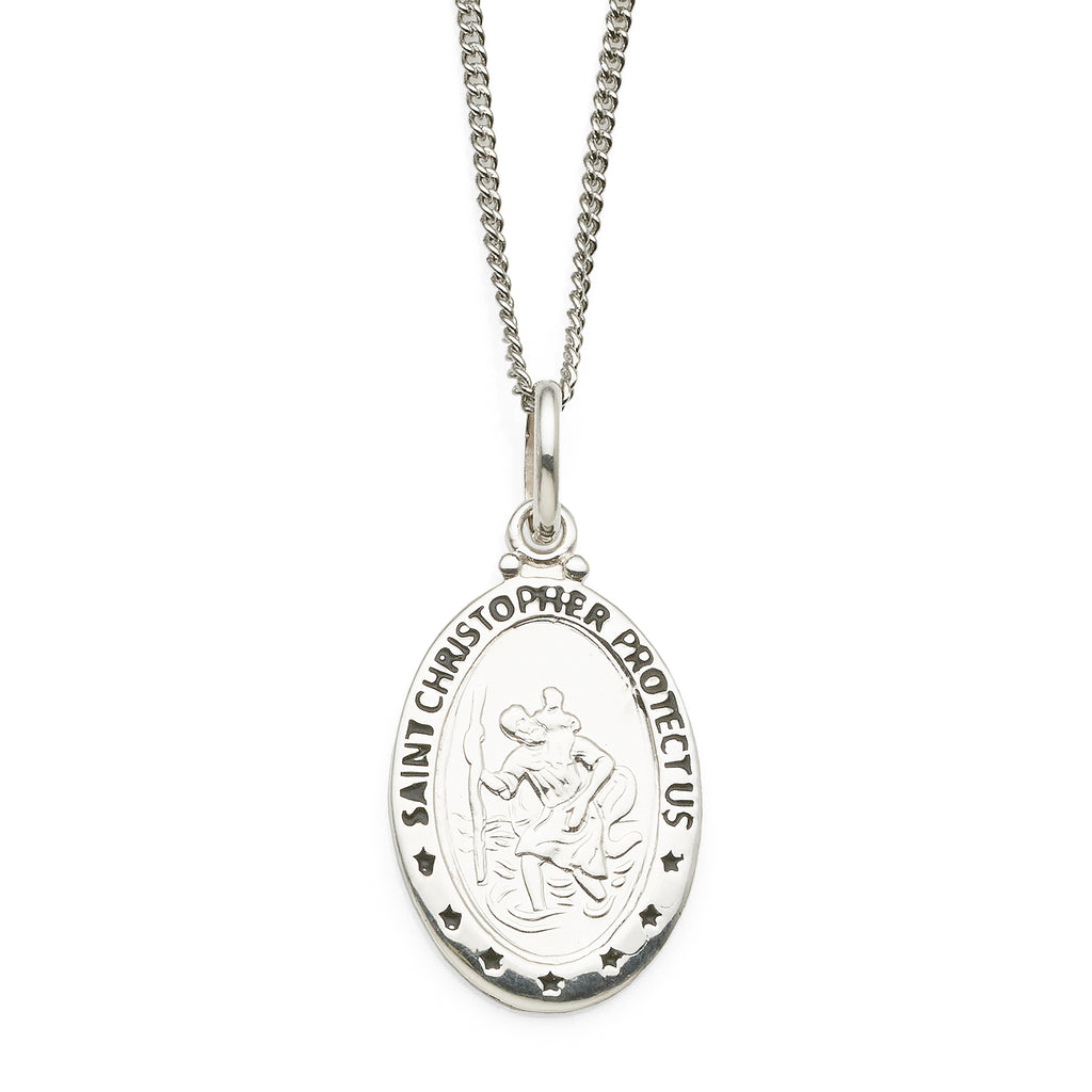 Sterling Silver 20mm Oval St Christopher Pendant