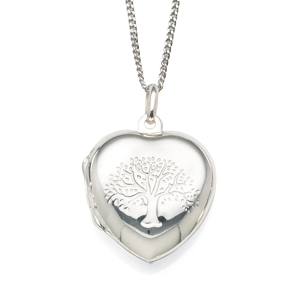 Sterling Silver Tree Of Life 20mm Puff Heart Locket