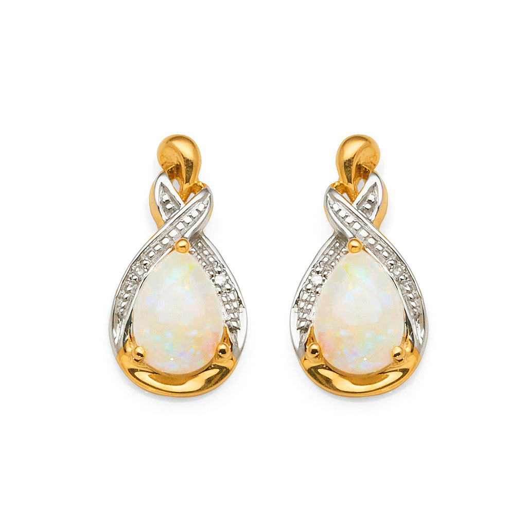 9ct Gold Opal & Diamond Stud Earrings