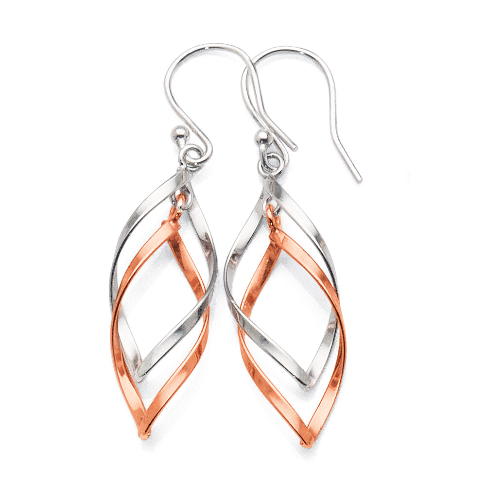 Sterling Silver & Rose-Tone Open Twist Leaf Shaped Earrings