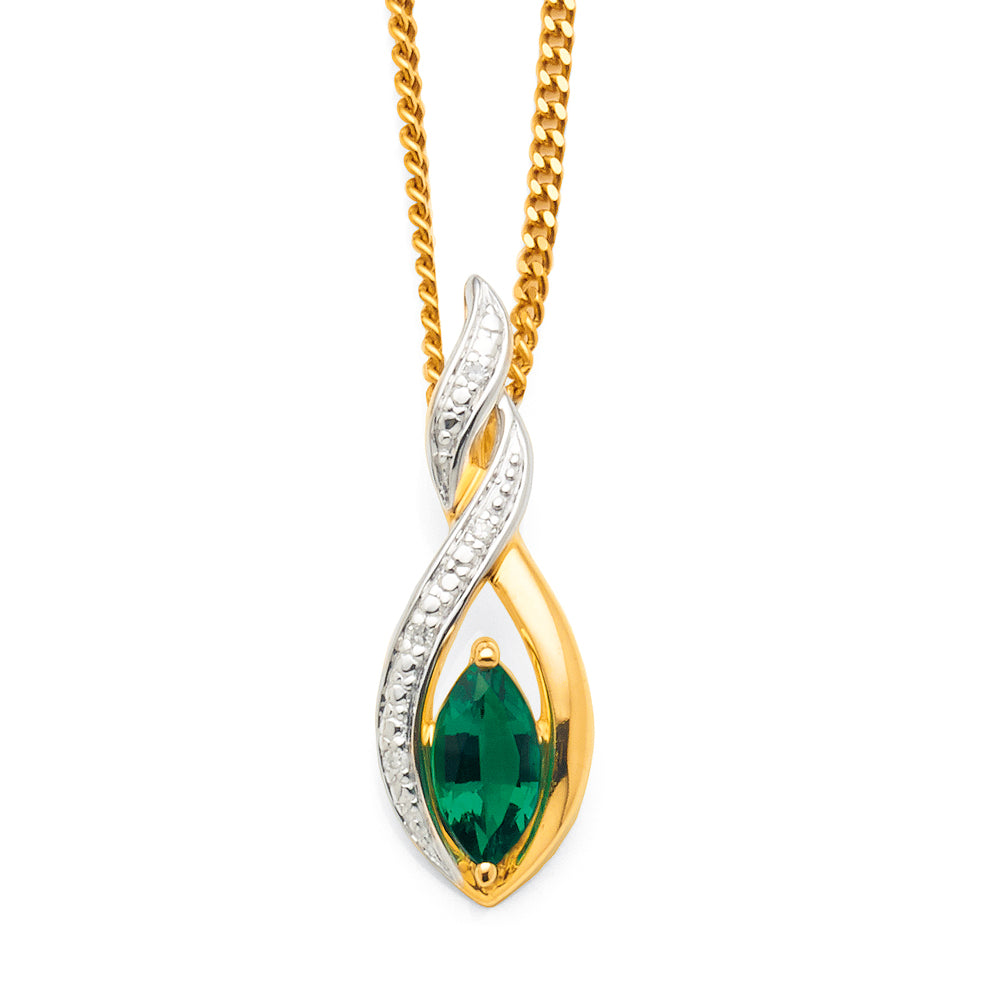 9ct Yellow Gold Created Emerald Pendant