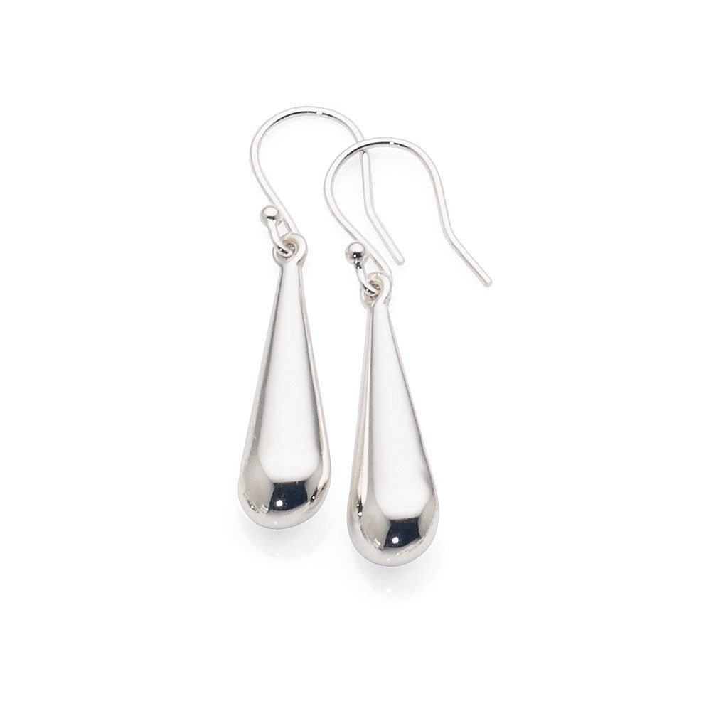 Sterling Silver Puff Teardrop Hook Earrings