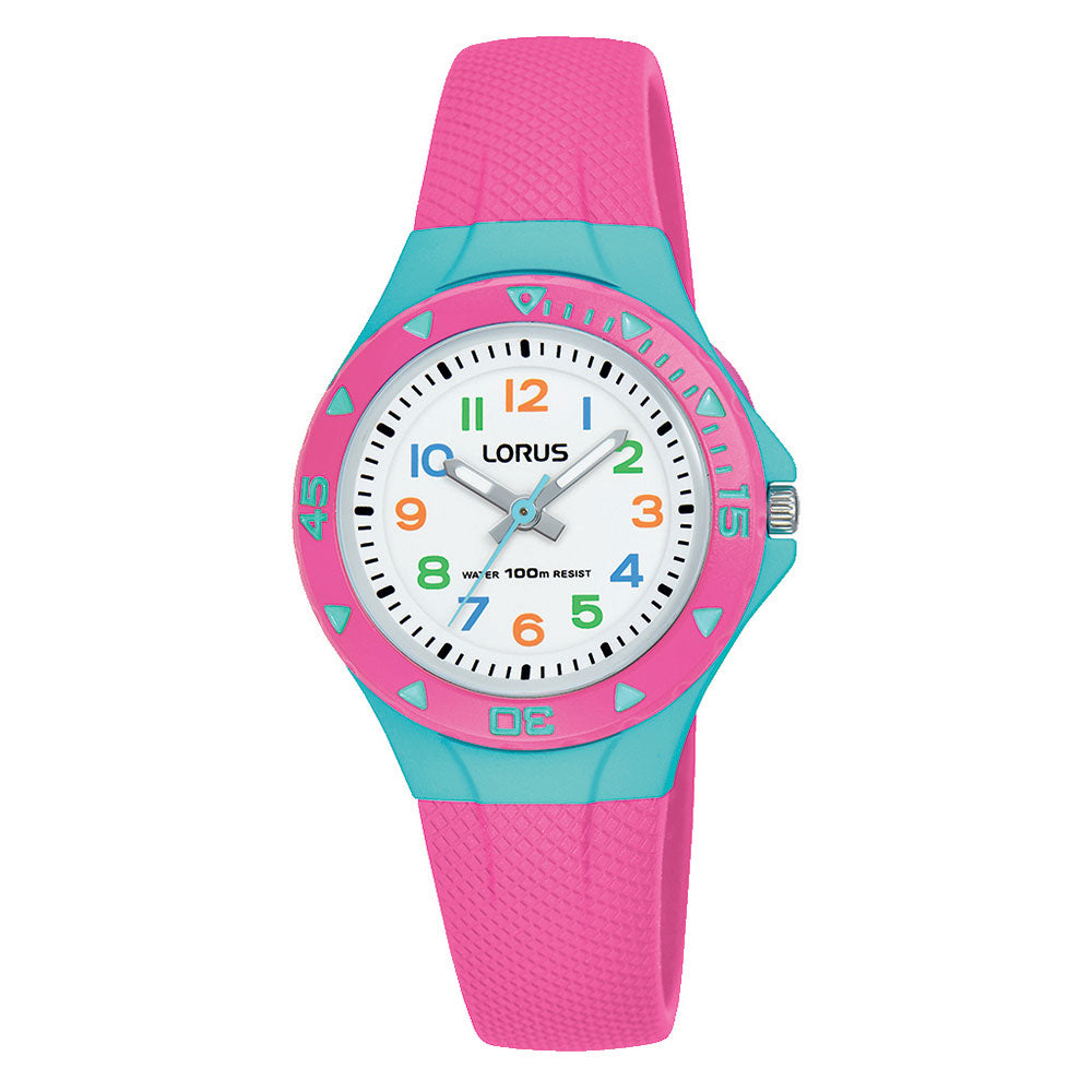 Lorus Pink and Aqua White Dial Youth Watch R2351MX-9