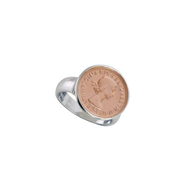 Von Treskow Sterling Silver & Rose Threepence Coin Ring RR71