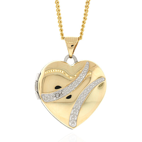 9ct & Sterling Silver 18mm Diamond Heart Locket