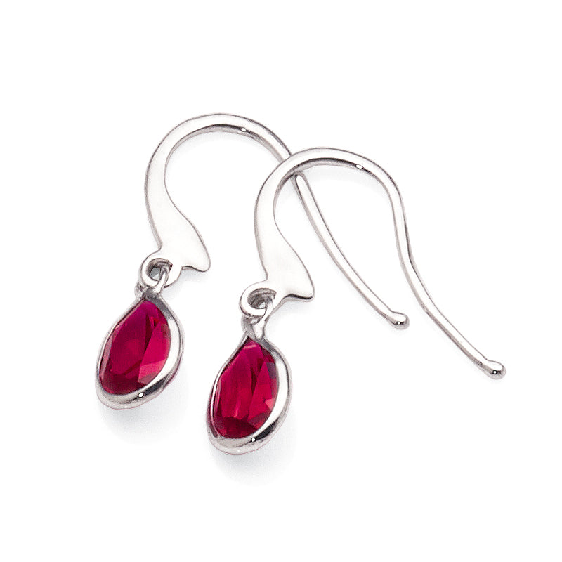 9ct White Gold Created Ruby Hook Earrings
