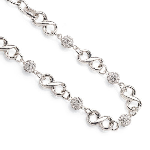 Sterling Silver Infinity Link Crystal Ball Encrusted Bracele