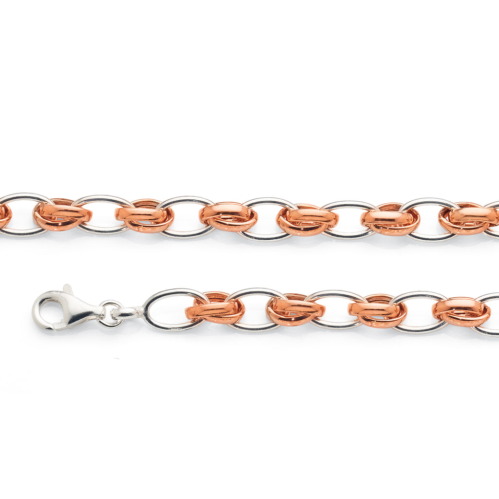 Sterling Silver Rose 2-Tone Belcher Link Bracelet