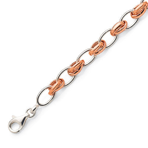 Sterling Silver Rose 2-Tone Belcher Link Bracelet