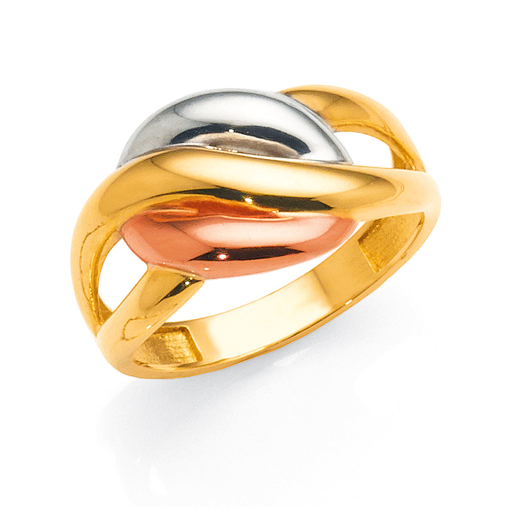 9ct Gold 3-Tone Curved Open Shoulder Ring