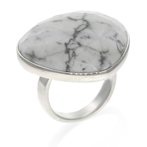 Sterling Silver 26mm White Howlite Dress Ring