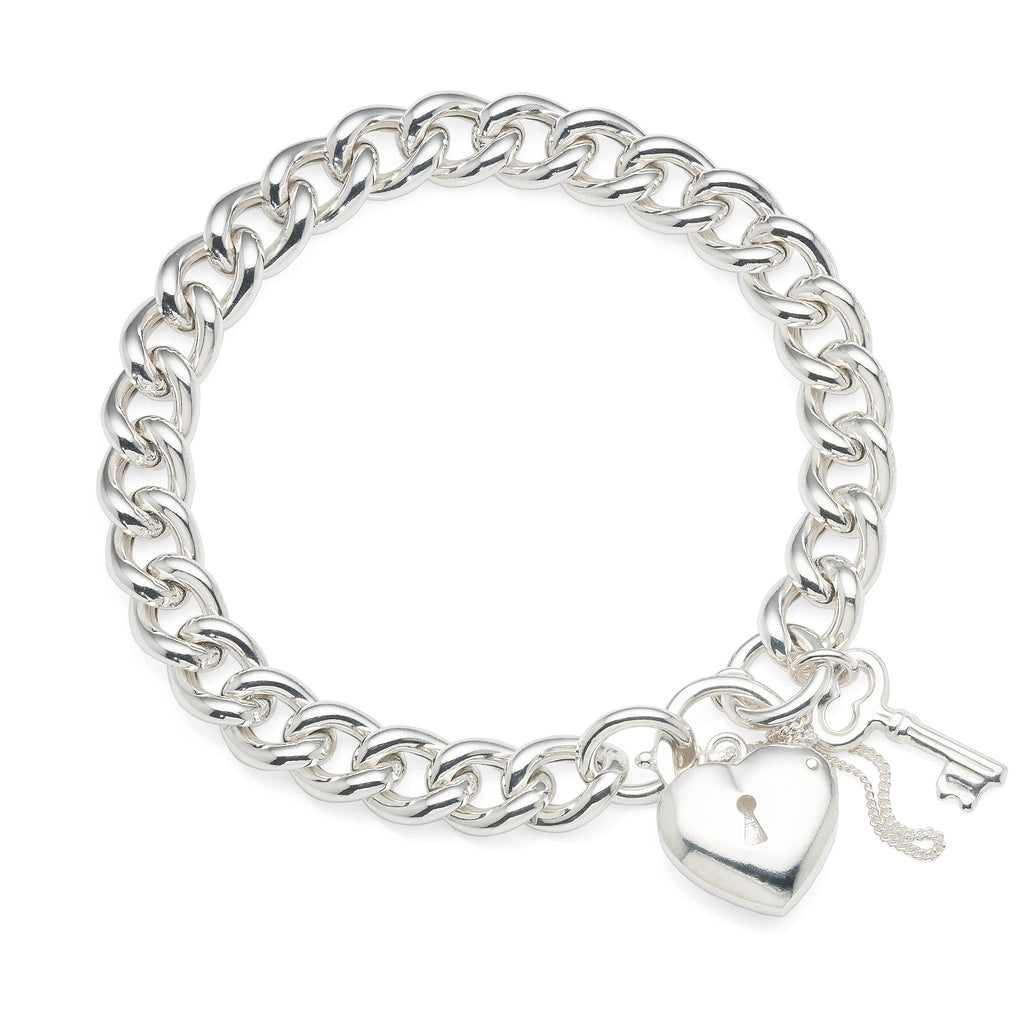 Sterling Silver Puff Heart Pardlock Curb Link Bracelet