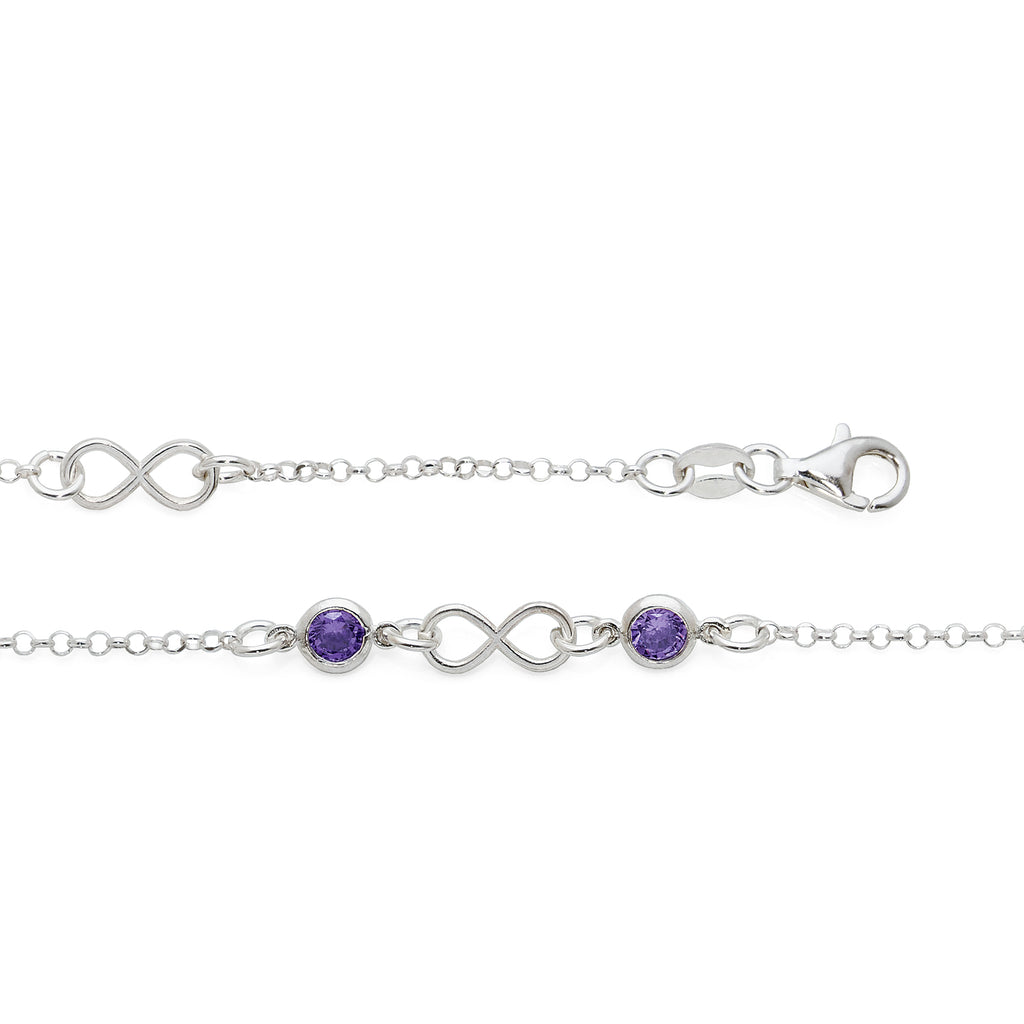 Sterling Silver Purple Cubic Zirconia Infinity Bracelet