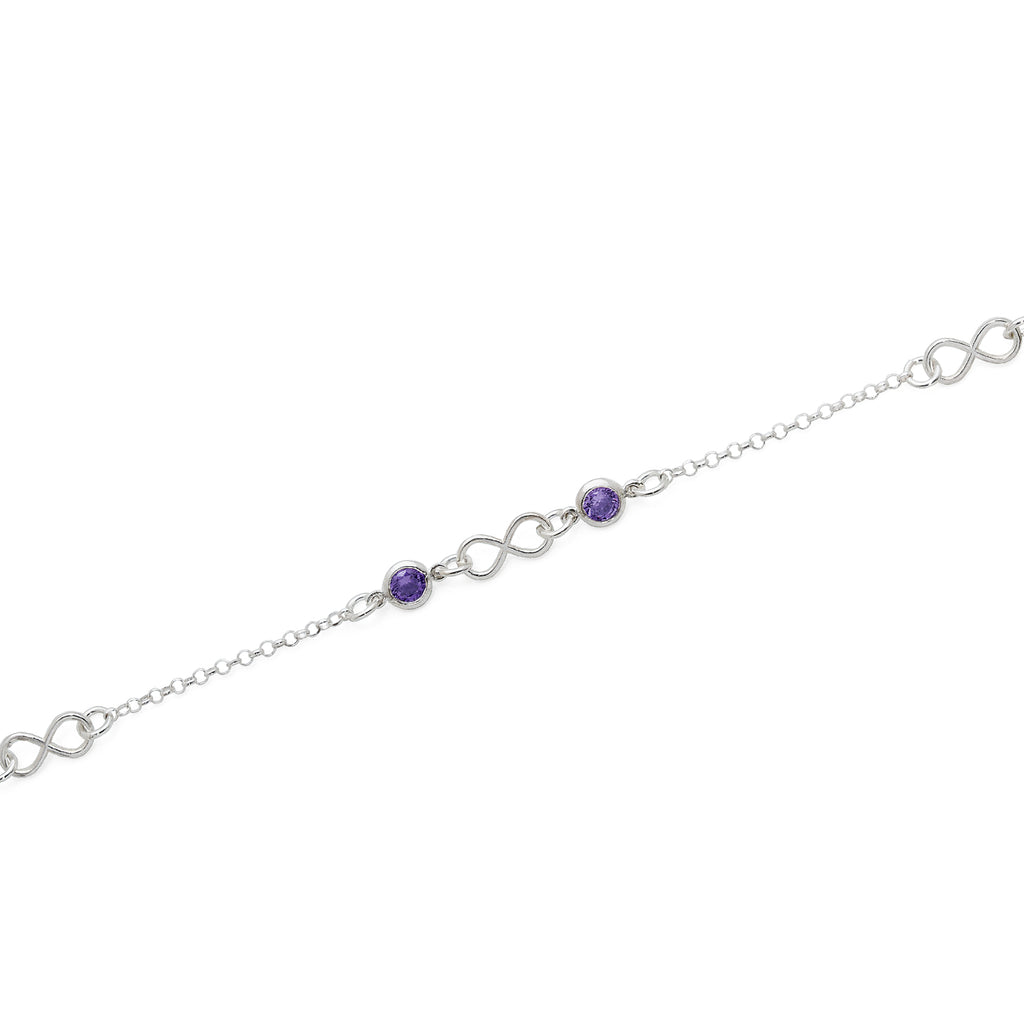 Sterling Silver Purple Cubic Zirconia Infinity Bracelet