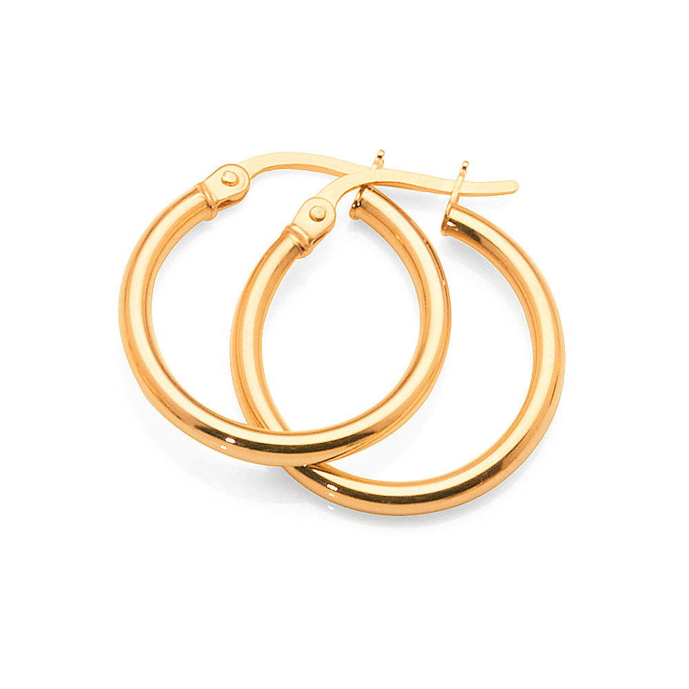 9ct Gold 15mm Plain Tube Hoop Earrings