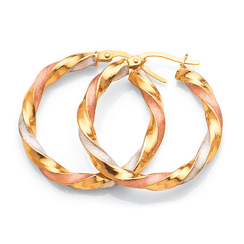 9ct 3-Tone Gold Hoop Earrings