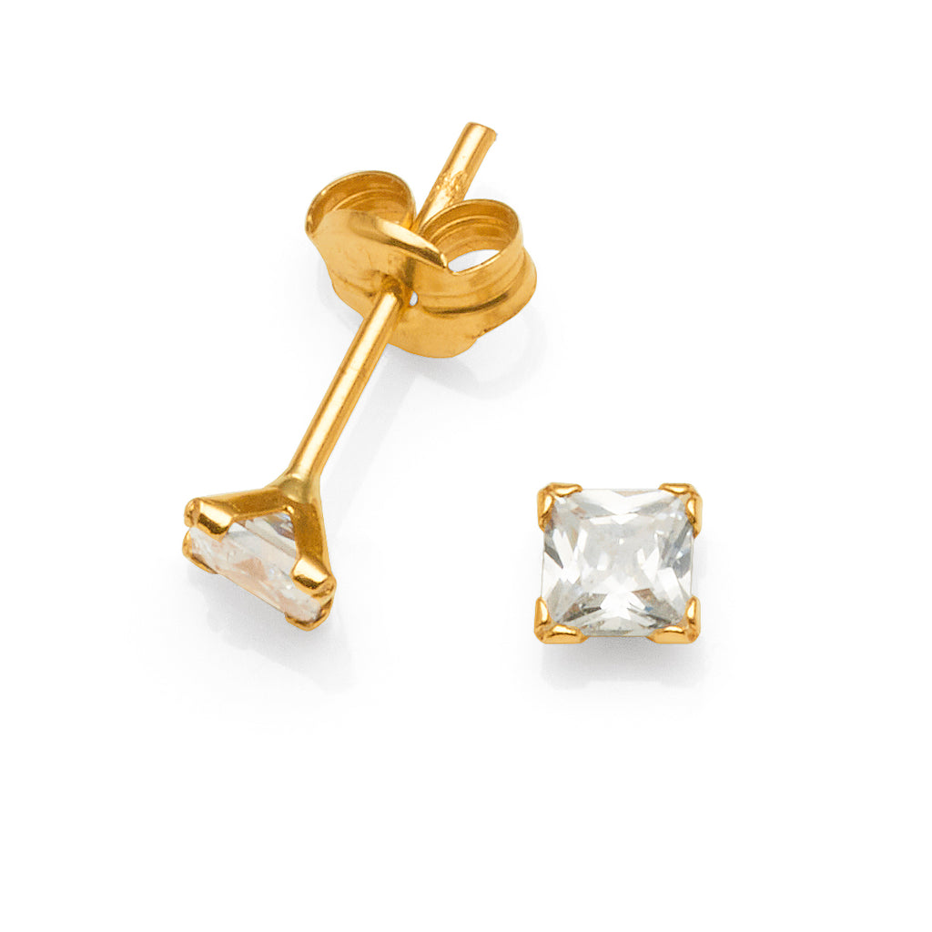 9ct Gold 3mm Square Cubic Zirconia Studs