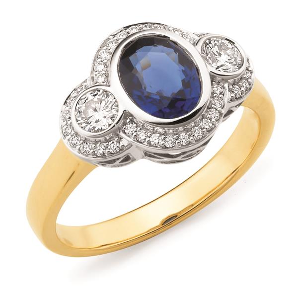 9ct Yellow & White Gold Diamond & Sapphire Ring