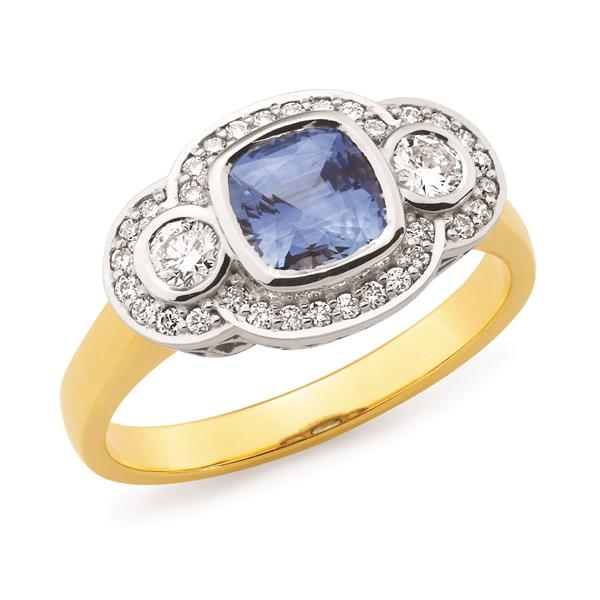 18ct Yellow & White Gold Tanzanite Diamond Ring