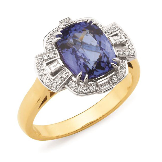 18ct Yellow & White Gold Tanzanite Diamond Ring