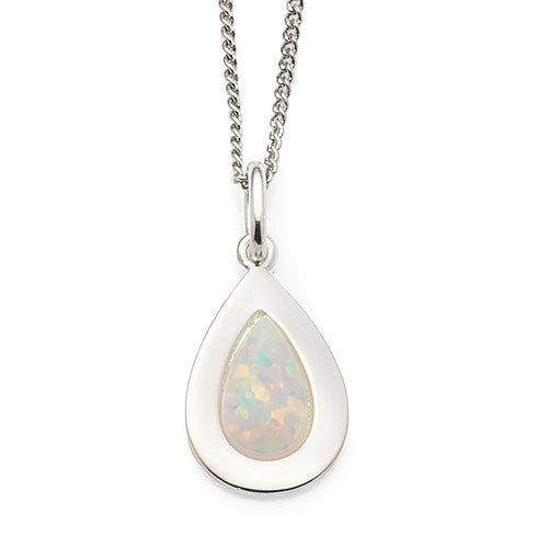 Sterling Silver Created White Opal Pear Shaped Pendant