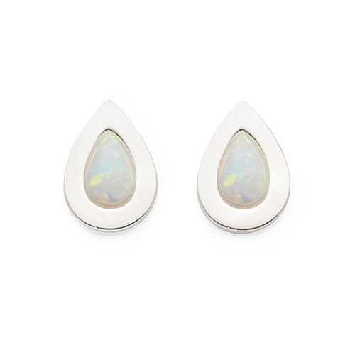 Sterling Silver Created White Pear Shaped Opal Studs