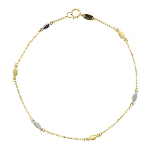 9ct 2-tone Gold 25cm Beaded Anklet