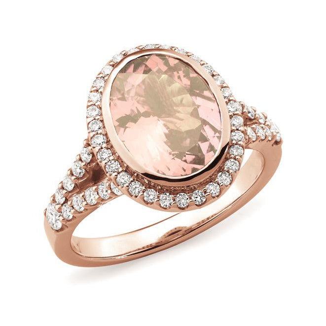9ct Rose Gold Morganite Diamond Ring