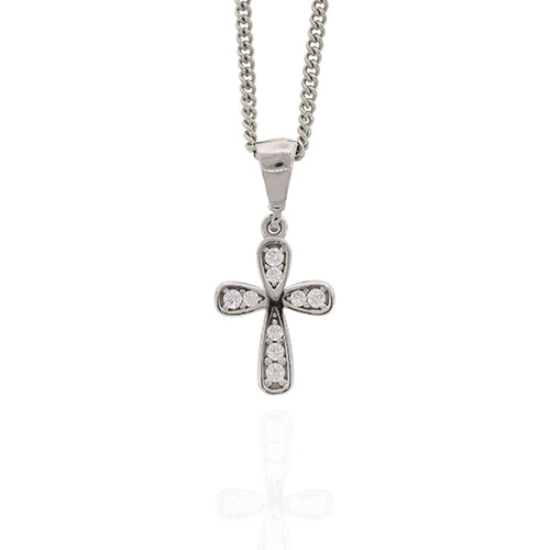 9ct White Gold 11mm Cubic Zirconia Cross Pendant