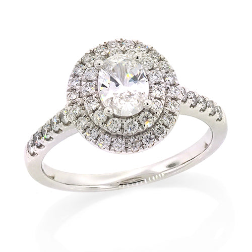 18ct White Gold Oval Diamond Halo Ring