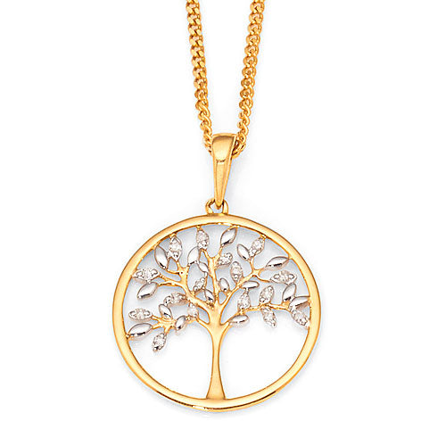 9ct Yellow Tree & White Gold Leave Diamond Set Pendant