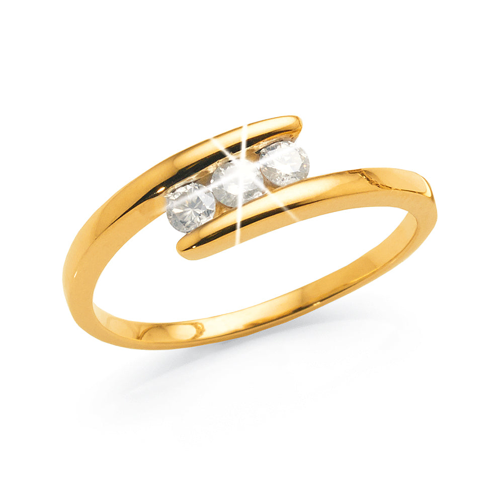 9ct Yellow Gold Channel Set Diamond Offset Ring