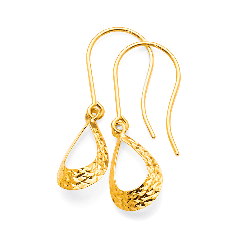 9ct Yellow Gold Open Teardrop Shaped Hooks