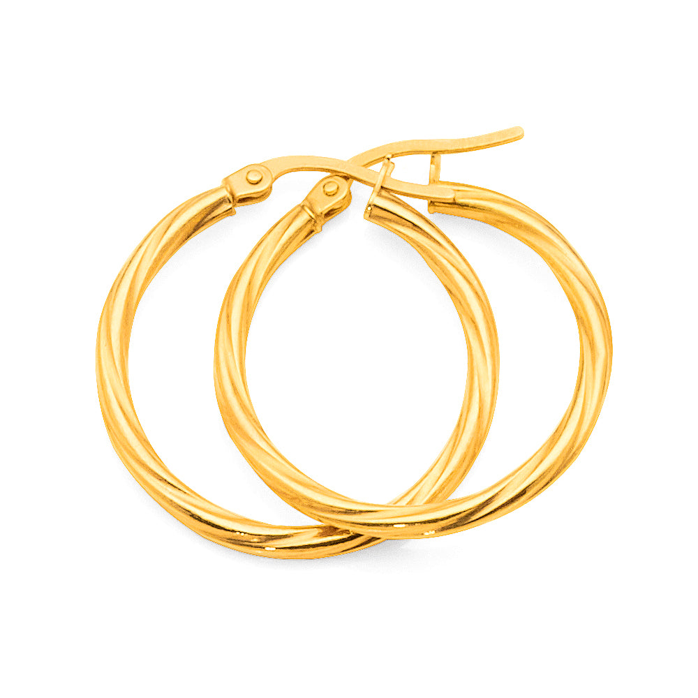 9ct Gold 20mm Twist Hoop Earrings