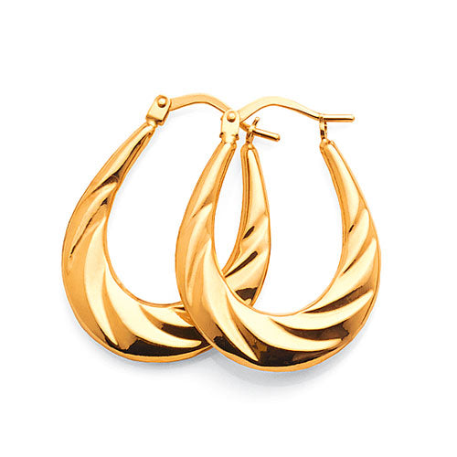 9ct Yellow Gold Twist Tapered Oval Hoop Earrings