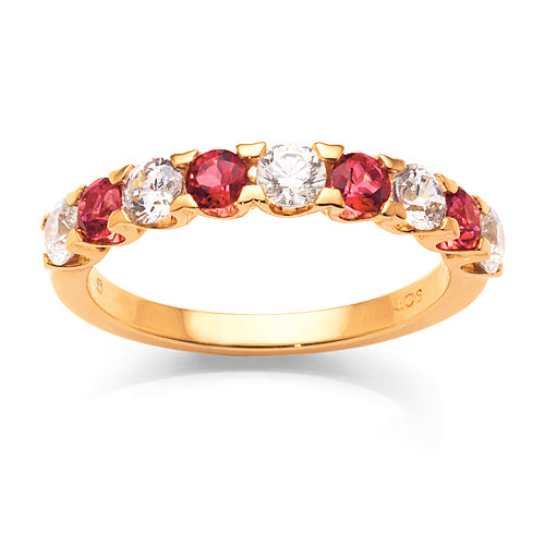 Evergem 9ct Yellow Gold Cubic Zirconia & Red Fusion Topaz Ri