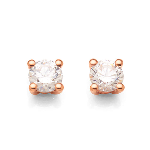 Evergem 9ct Rose Gold 4mm Round Cubic Zirconia Studs