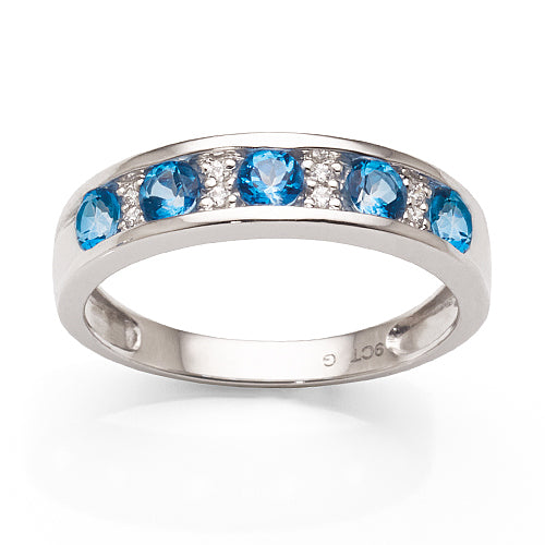 Evergem 9ct White Gold Cubic Zirconia & Blue Fusion Topaz Ri